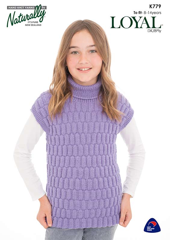 Naturally Knitting Pattern K779 - Girls Vest Pullover for ages 8-14 in 8-ply / DK