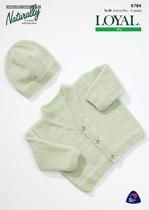 Naturally Knitting Pattern K784 - Babies/Childrens V-neck Cardigan and Hat in 4-ply / Fingering for ages 6 months to 4 years