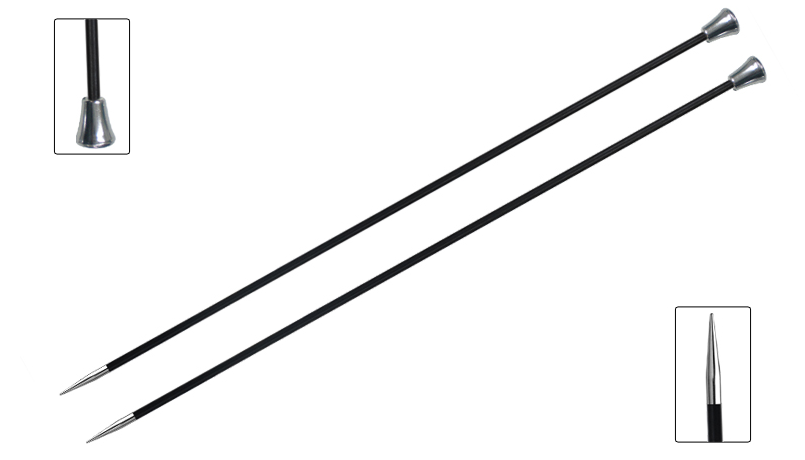 Knitpro - Karbonz Straight Knitting Needles 25cm - Carbon fibre with brass tips