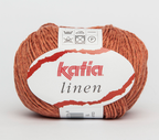 A ball of Katia brand cotton and linen yarn in 8-ply DK weight