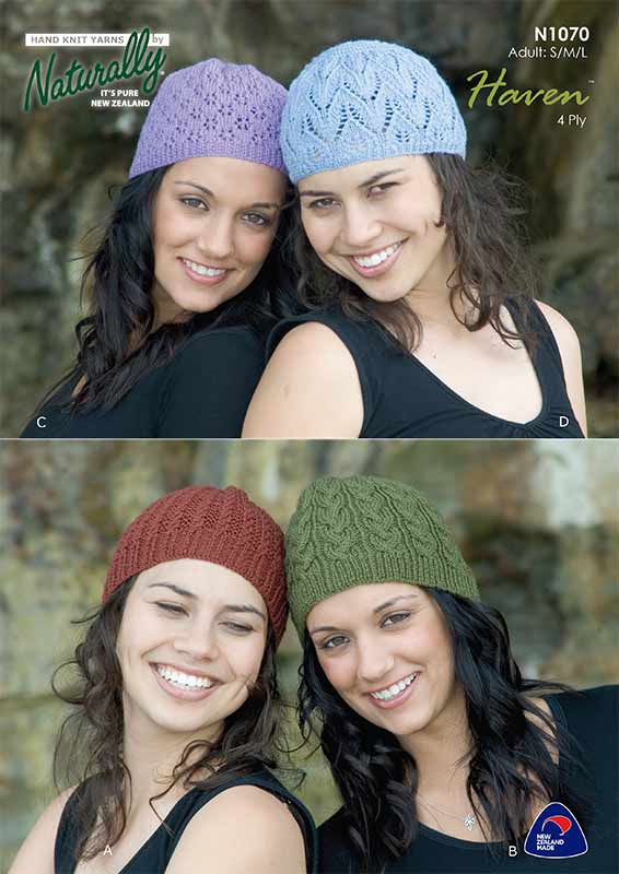 Naturally Knitting Pattern N1070 - Fours Ladies Beanies in 4-ply / Fingering weight