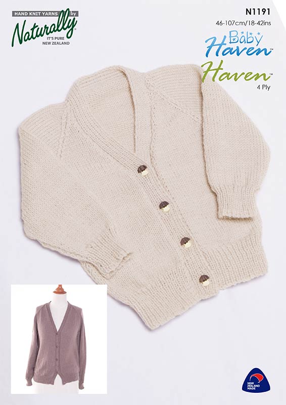 Naturally Knitting Pattern N1191 - Ladies & Girls Cardigan with Raglan Sleeves in 4-ply / Fingering