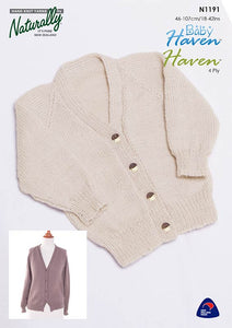 Naturally Knitting Pattern N1191 - Ladies & Girls Cardigan with Raglan Sleeves in 4-ply / Fingering