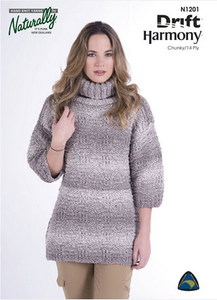 Naturally Knitting Pattern N1201 - Ladies Jumper in 14-ply / Chunky