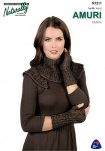Naturally Knitting Pattern N1211 - Ladies Ribbed Scarf and Mitts in 8-ply / DK