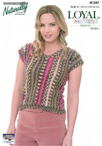 Naturally Knitting Pattern N1247 - Ladies Sideways-knit short-sleeve Pullover in 8-ply / DK
