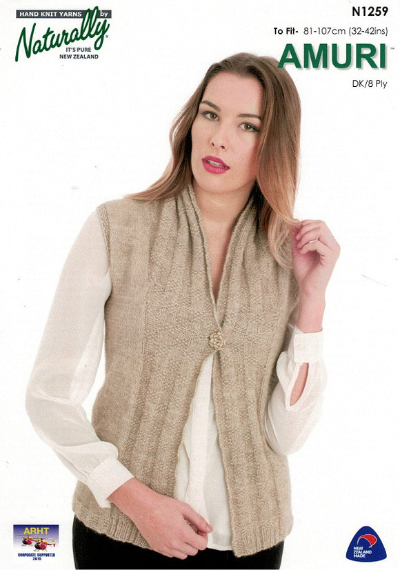 Naturally Knitting Pattern N1259 - Ladies textured, one-button Vest in 8-ply / DK