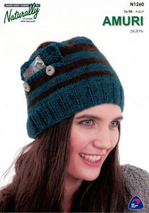 Naturally Knitting Pattern N1260 - Adult Hat with pocket in 8-ply / DK