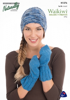 Naturally Knitting Pattern N1276 - Ladies Hat and Fingerless Gloves in 4-ply / Fingering