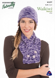 Naturally Knitting Pattern N1277 - Ladies Hat and scarf in 4-ply / Fingering