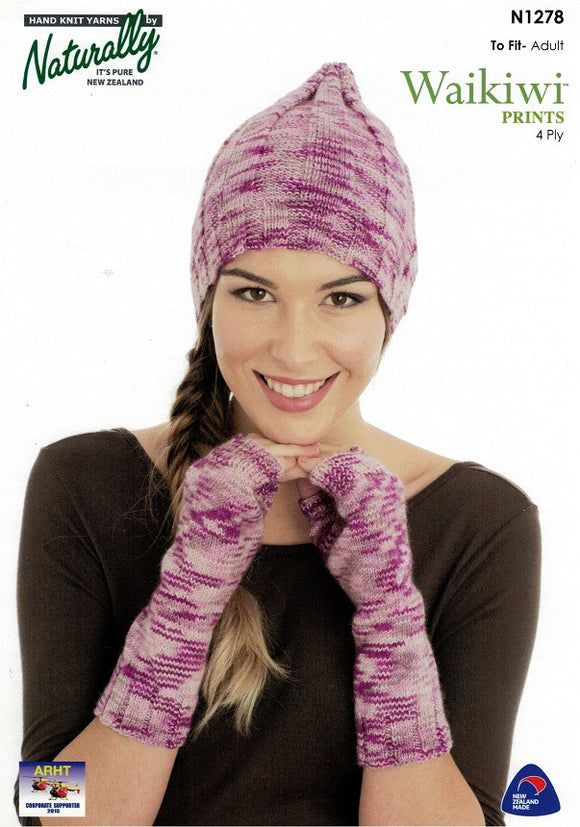 Naturally Knitting Pattern N1278 - Ladies Hat and Fingerless Gloves in 4-ply / Fingering