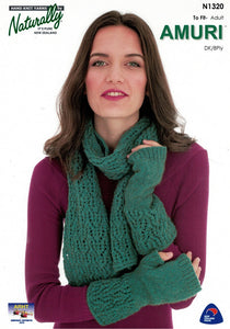 Naturally Knitting Pattern N1320 - Ladies Lacy Mitts and Scarf in 8-ply / DK