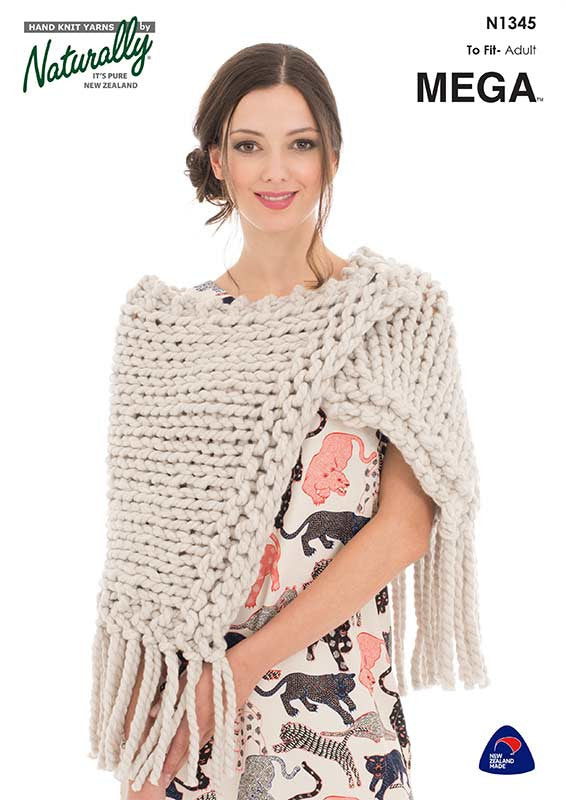 Naturally Knitting Pattern N1345 - Ladies Shawl in Super Chunky