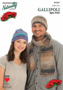 Naturally Knitting Pattern N1367 - Adult Hat and Scarf in 4-ply / Fingering