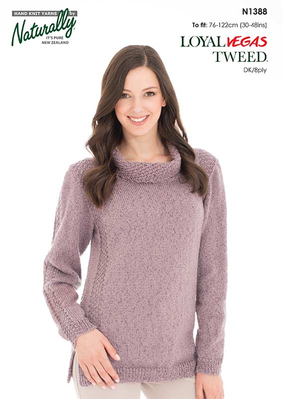Naturally Knitting Pattern N1388 - Ladies Jumper with Textured Panels in 8-ply / DK