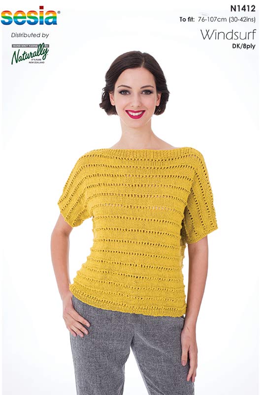 Naturally Knitting Pattern N1412 - Ladies Lacy Casual Top with Short Sleeves in Cotton 8-ply / DK