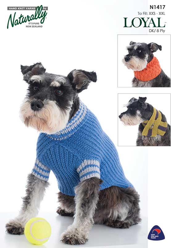 Naturally Knitting Pattern N1417 - Dog Jumper, cowl & scarf from XXS to XXL Dogs in 8-ply / DK