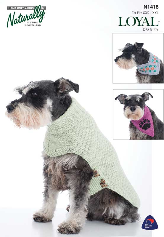Naturally Knitting Pattern N1418 - Dog Jumper, scarf & neckerchief from XXS to XXL Dogs in 8-ply / DK