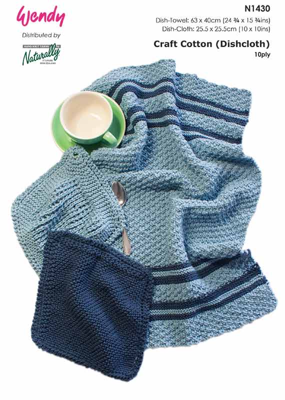 Wendy Knitting Pattern N1430 - Dish Cloth and Dish Towel in 10-ply / Worsted-weight Cotton