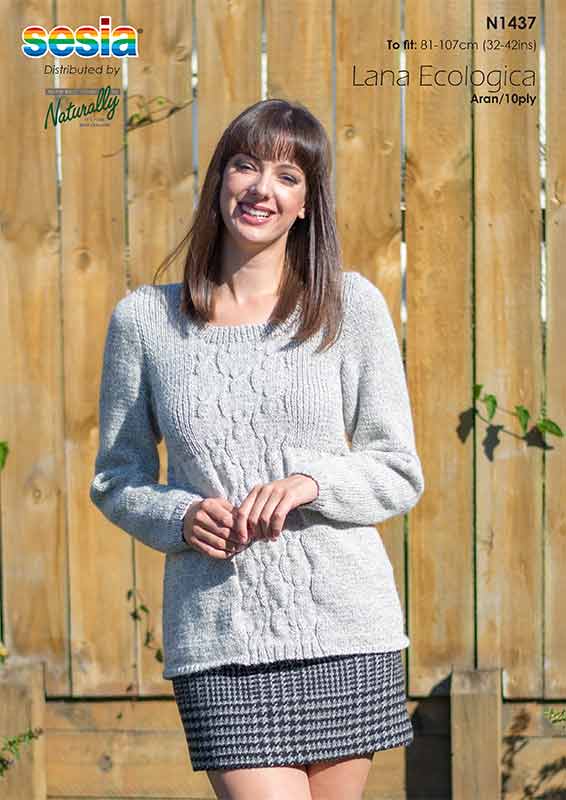 Naturally Knitting Pattern N1437 - Ladies Pullover with Cables in 10-ply / Aran weight