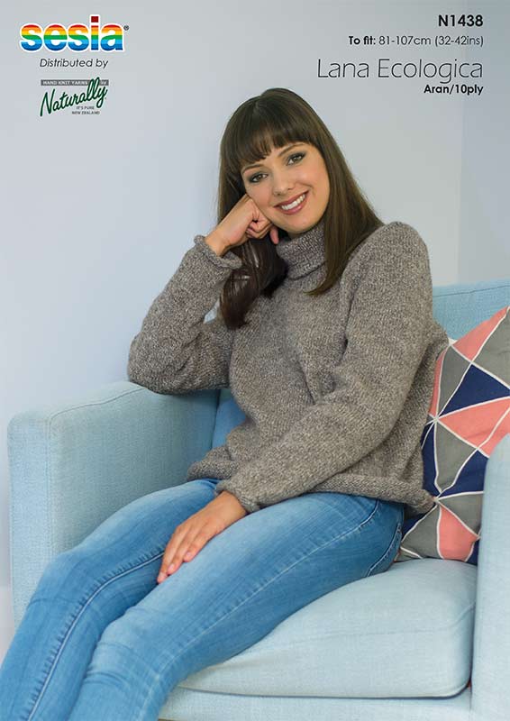 Naturally Knitting Pattern N1438 - Ladies Pullover with Turtleneck in 10-ply / Worsted-weight