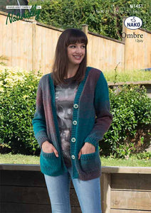 Naturally Knitting Pattern N1451 - Ladies Hip-length Cardigan with pockets in 12-ply / Aran weight