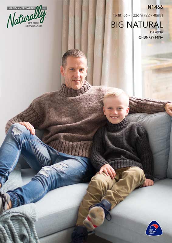 Naturally Knitting Pattern N1466 - Adults & Childs Pullover in 8-ply / DK or 14-ply / Chunky