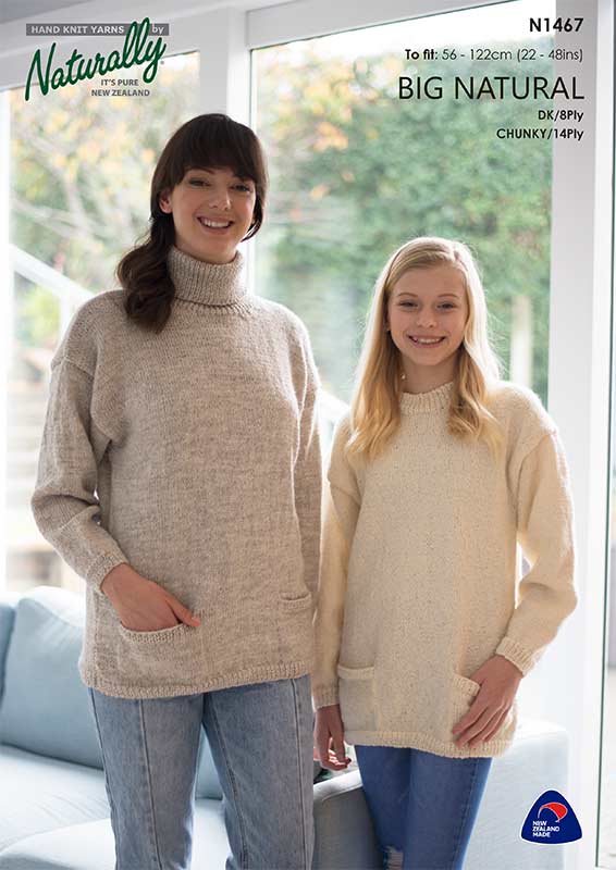 Naturally Knitting Pattern N1467 - Ladies and Childs Pullover in 8-ply / DK or 14-ply / Chunky