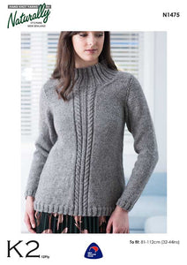 Naturally Knitting Pattern N1475 - Ladies High-neck Pullover with Cables in 12-ply / Aran
