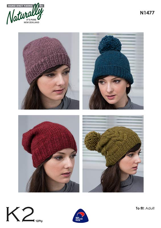 Naturally Knitting Pattern N1477 - Four Adult Hats in 12-ply / Aran