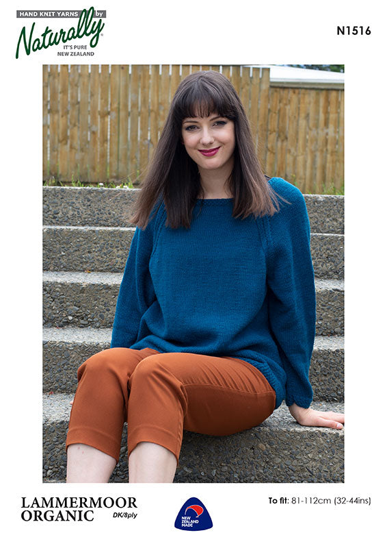 Naturally Knitting Pattern N1516 - Ladies Pullover with Crew Neck and Long Sleeves in 8-ply / DK