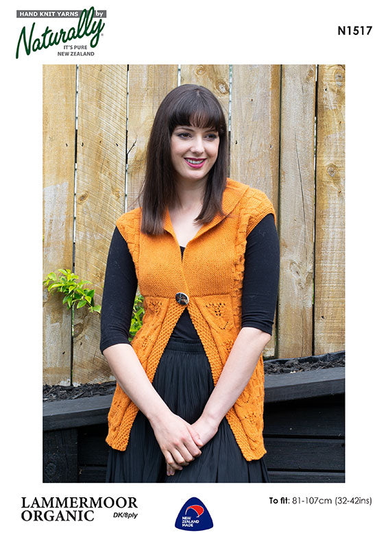 Naturally Knitting Pattern N1517 - Ladies Long Vest with Cabled Pattern in 8-ply / DK