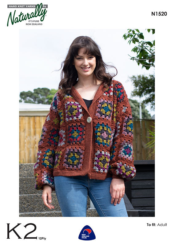 Naturally Crochet Pattern N1520 - Ladies Granny Square Jacket in 12-ply / Aran weight