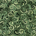 Quilt fabric featuring a traditional Maori Moko design in green tones