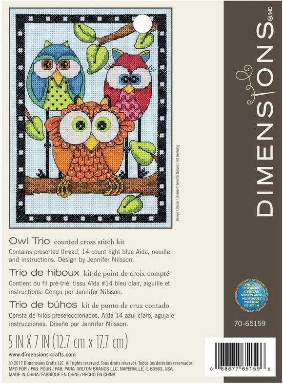 Dimensions Mini Counted Cross Stitch Kit - Owl Trio