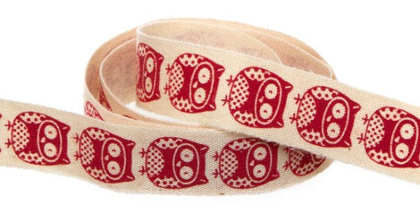 Ribbons - Owls in Red or Black on a natural background
