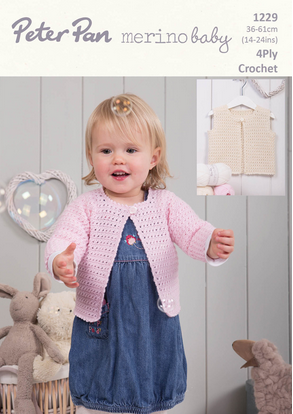 Peter Pan Crochet Pattern P1229 - Babys Crocheted Cardigan in 4-ply / Fingering