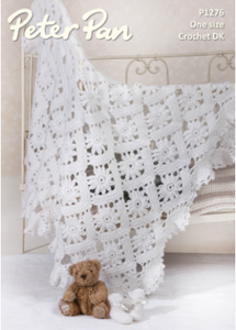 Peter Pan Crochet Pattern P1276 - Babys Crocheted Blanket in 8-ply / DK