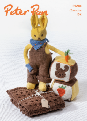 Peter Pan Knitting Pattern P1284 - Babys Blanket, Bunny and Play Blocks in 8-ply / DK