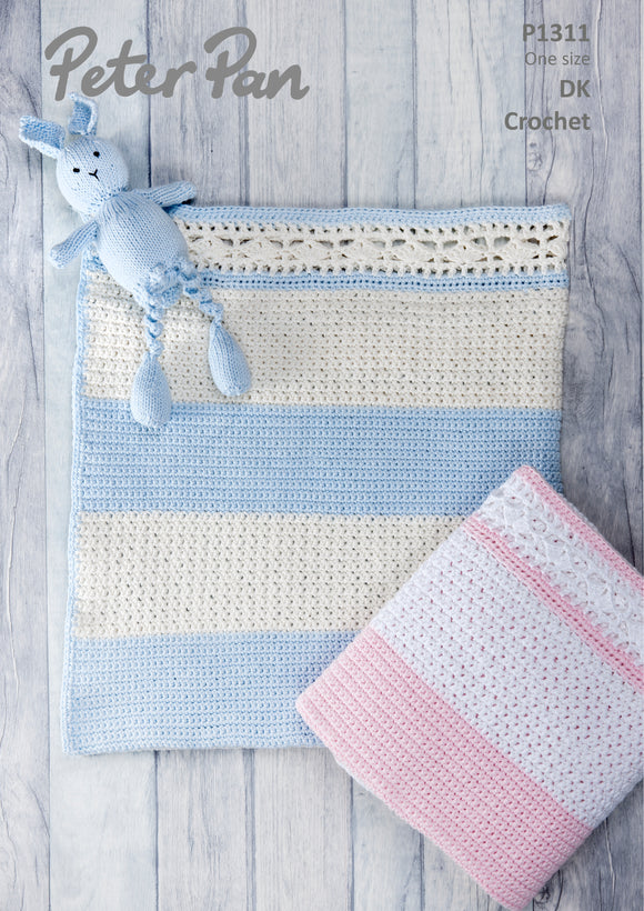 Peter Pan Crochet Pattern P1311 - Babys Crochet Blanket in Cotton 8-ply / DK
