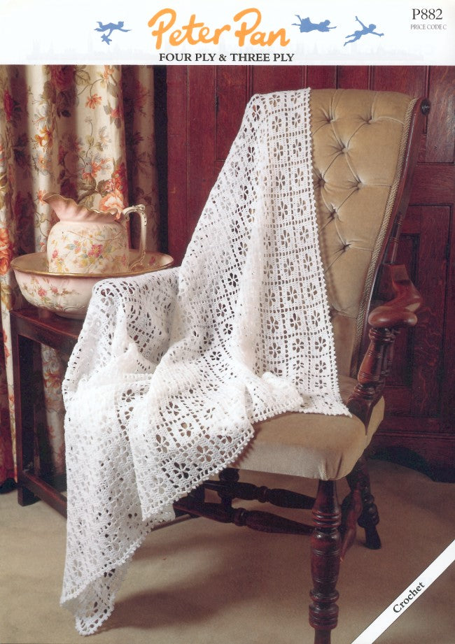 Peter Pan Crochet Pattern P882 - Babys Crochet Blanket in 3-ply and 4-ply yarns