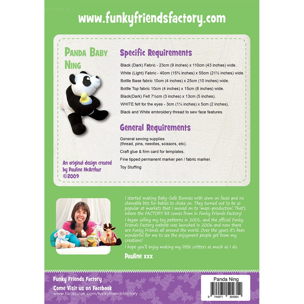 Funky Friends Soft Toy Pattern - Panda Baby Ning