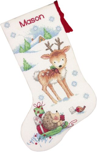 Dimensions Counted Cross Stitch Kit - Christmas Stocking Reindeer and Hedgehog