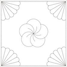 A pre-printed white cotton fabric panel with a chrysanthemum flower design and Sashiko stitching outlines.