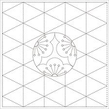 Pre-printed Sashiko Sampler in Plum Crest design on white fabric with a grid background.