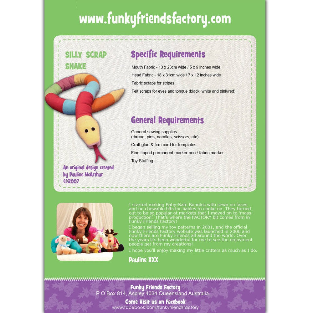 Funky Friends Soft Toy Pattern - Silly Scraps Snake