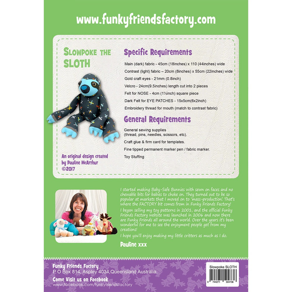 Funky Friends Soft Toy Pattern - Slowpoke Sloth