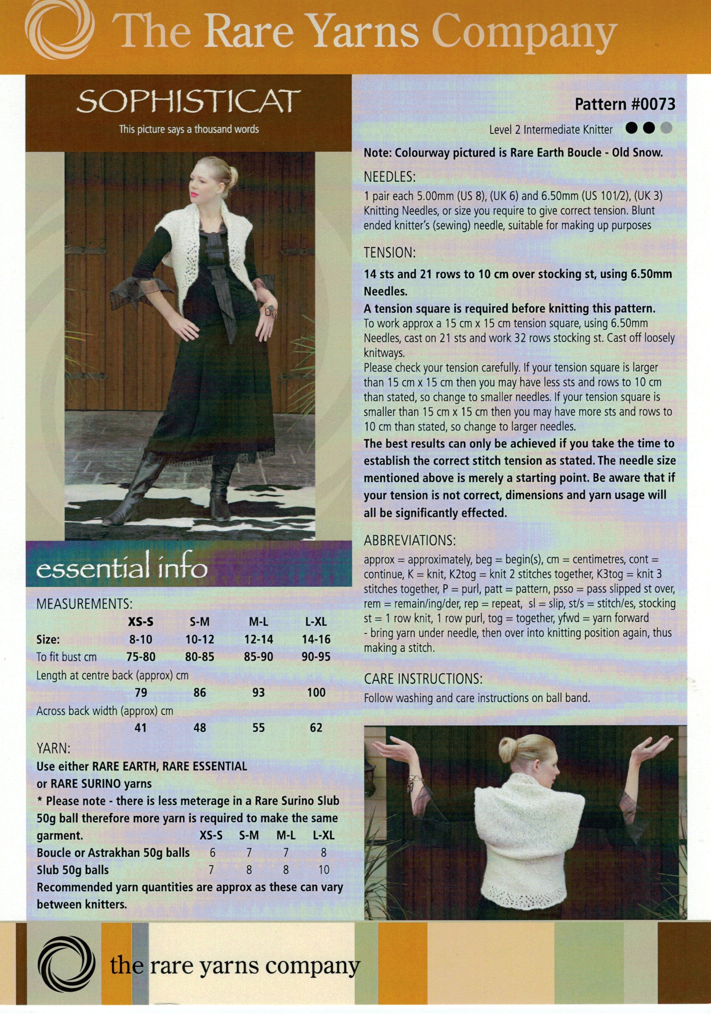 Rare Yarns Knitting Pattern - Sophisticat Shrug