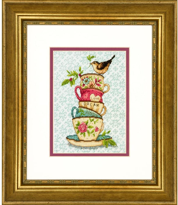 Dimensions Gold Collection Petites Counted Cross Stitch Kit - Stacked Tea Cups
