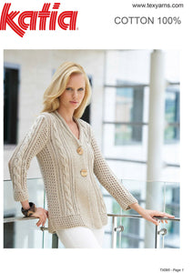 Katia TX095 - Ladies Cable and Lace Cardigan in 8-ply / DK Cotton